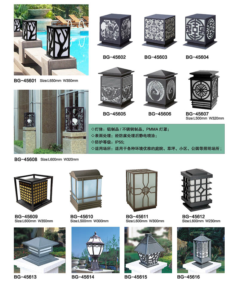 方形鋁製雕花鏤空LED柱頭燈
