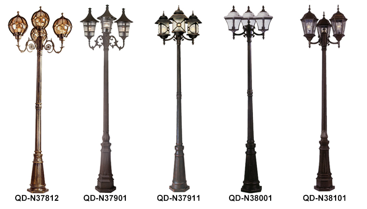 91香蕉下载导航照明壓鑄鋁三頭庭院燈係列款式精選圖片大全
