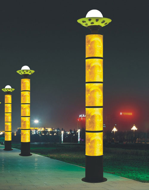 廣場圓柱形黃色仿雲石內透光91香蕉视频污版柱圖片