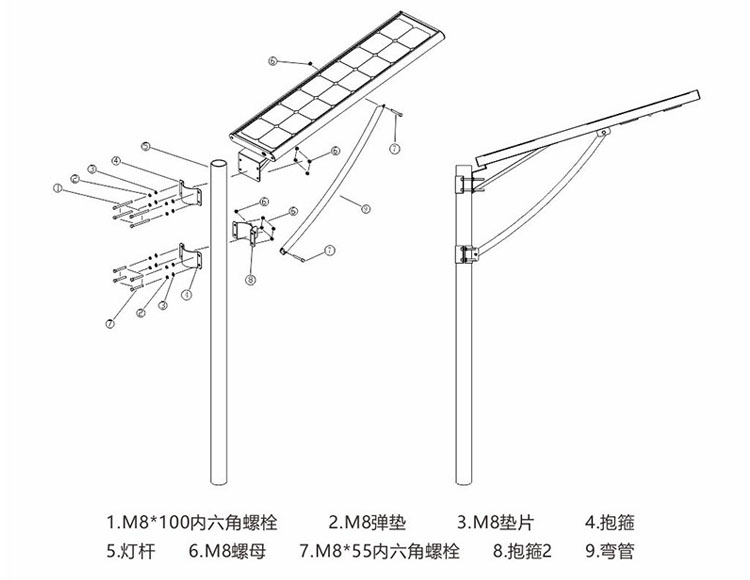 91香蕉下载导航照明一體化太陽能路燈安裝示意圖