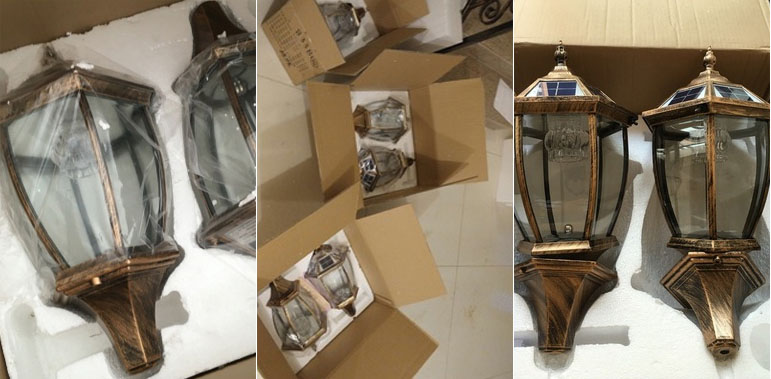 東莞91香蕉下载导航照明小區高檔圍牆太陽能柱頭燈包裝實物拍照