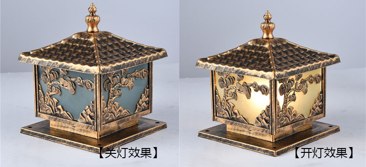 91香蕉下载导航照明(QDZTD-006)仿古壓鑄鋁迎客鬆柱頭燈開關燈效果