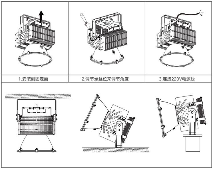 東莞91香蕉下载导航照明多用途防水大功率led塔吊燈安裝示意圖