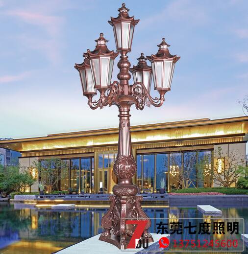 91香蕉下载导航精鑄仿古歐式5頭庭院燈咖啡色