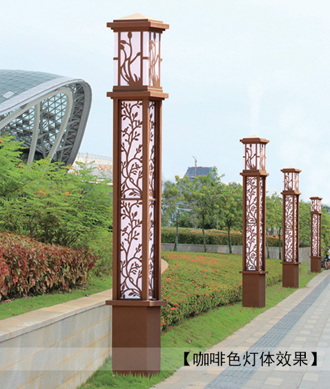 2.5米-5米廣場方形鏤空91香蕉视频污版柱黑色燈體安裝效果圖片