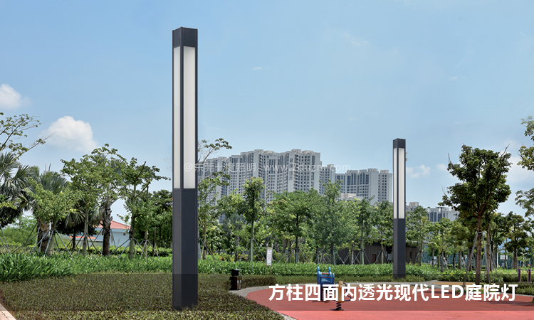 園林現代4米方形LED91香蕉视频污版柱公園安裝效果